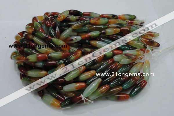 CAG810 15.5 inches 10*30mm rice rainbow agate gemstone beads