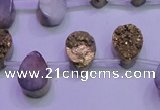 CAG8103 Top drilled 10*14mm teardrop glod plated druzy agate beads