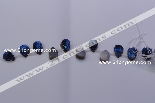 CAG8106 Top drilled 10*14mm teardrop blue plated druzy agate beads