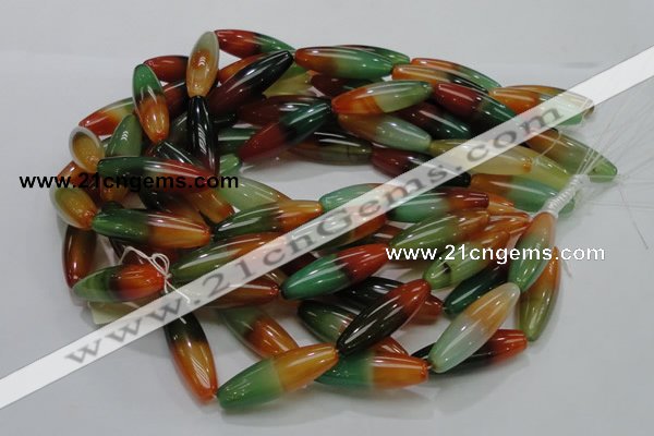 CAG811 15.5 inches 12*40mm rice rainbow agate gemstone beads