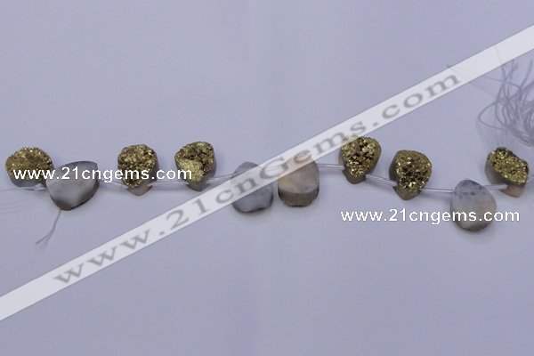 CAG8113 Top drilled 12*16mm teardrop glod plated druzy agate beads