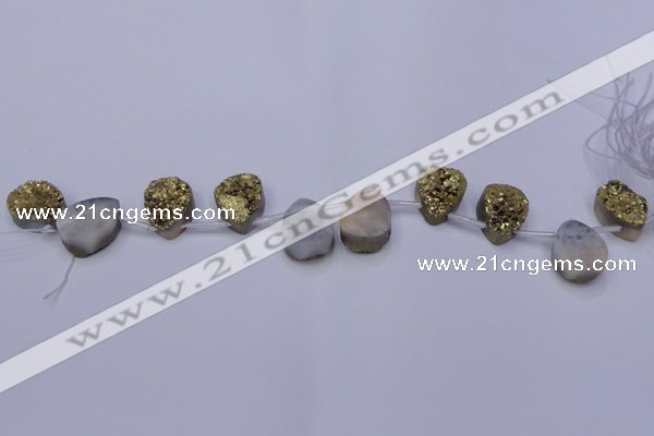 CAG8113 Top drilled 12*16mm teardrop glod plated druzy agate beads