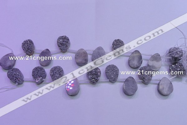 CAG8122 Top drilled 15*20mm teardrop silver plated druzy agate beads