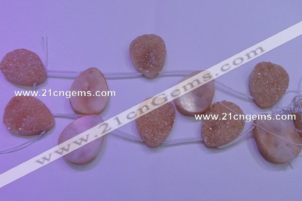 CAG8141 Top drilled 30*40mm teardrop champagne plated druzy agate beads