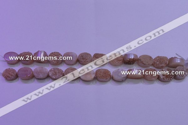 CAG8151 7.5 inches 10*14mm oval champagne plated druzy agate beads