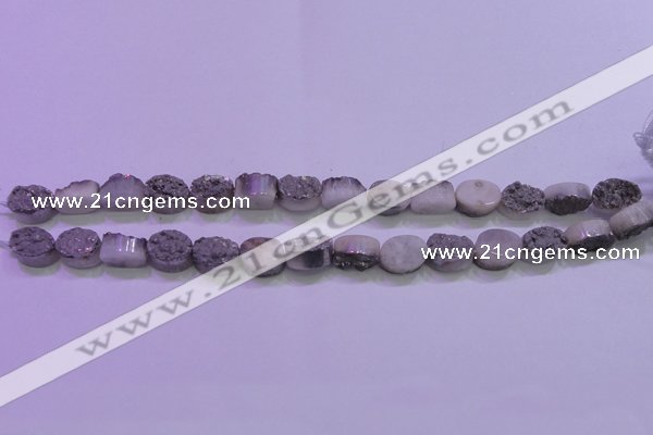 CAG8152 7.5 inches 10*14mm oval silver plated druzy agate beads