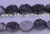 CAG8154 7.5 inches 10*14mm oval rainbow plated druzy agate beads