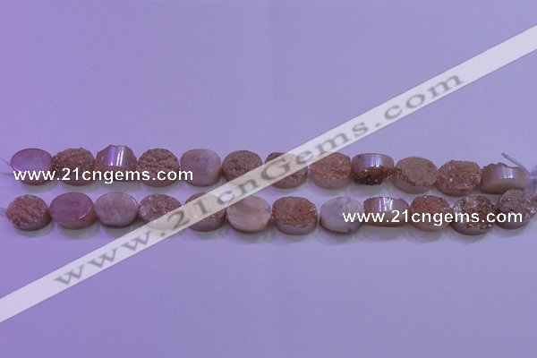 CAG8161 7.5 inches 12*16mm oval champagne plated druzy agate beads