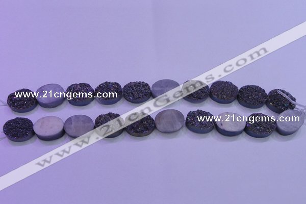 CAG8165 7.5 inches 12*16mm oval purple plated druzy agate beads