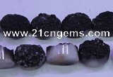 CAG8167 7.5 inches 12*16mm oval black plated druzy agate beads