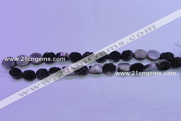 CAG8167 7.5 inches 12*16mm oval black plated druzy agate beads