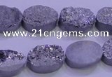 CAG8172 7.5 inches 13*18mm oval silver plated druzy agate beads