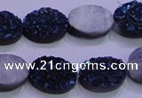 CAG8176 7.5 inches 13*18mm oval blue plated druzy agate beads