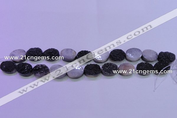 CAG8187 7.5 inches 15*20mm oval black plated druzy agate beads