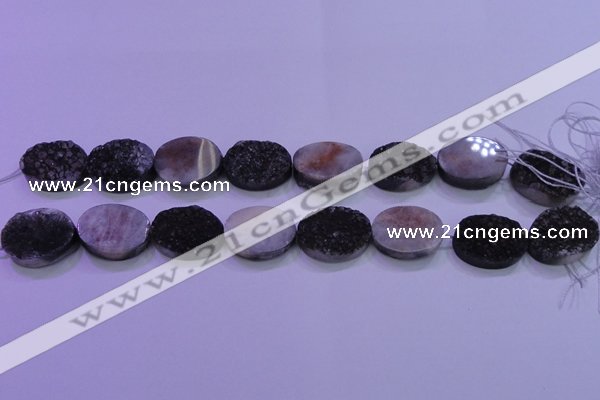 CAG8207 7.5 inches 20*30mm oval black plated druzy agate beads