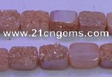 CAG8211 Top drilled 10*14mm rectangle champagne plated druzy agate beads