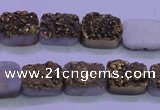 CAG8213 Top drilled 10*14mm rectangle glod plated druzy agate beads