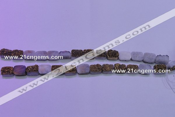 CAG8213 Top drilled 10*14mm rectangle glod plated druzy agate beads