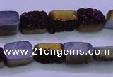 CAG8215 Top drilled 10*14mm rectangle purple plated druzy agate beads