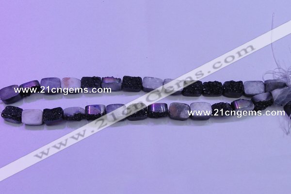 CAG8217 Top drilled 10*14mm rectangle black plated druzy agate beads