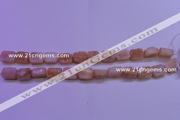 CAG8221 Top drilled 12*16mm rectangle champagne plated druzy agate beads