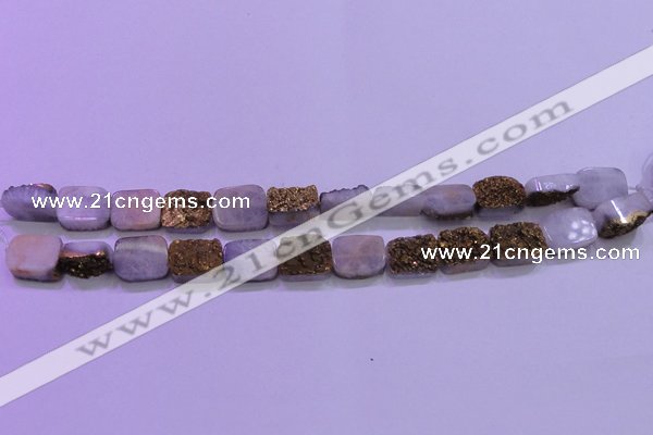 CAG8223 Top drilled 12*16mm rectangle glod plated druzy agate beads