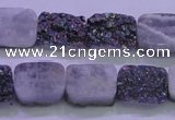 CAG8224 Top drilled 12*16mm rectangle rainbow plated druzy agate beads