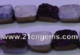 CAG8225 Top drilled 12*16mm rectangle purple plated druzy agate beads