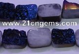 CAG8226 Top drilled 12*16mm rectangle blue plated druzy agate beads