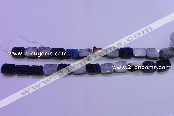 CAG8226 Top drilled 12*16mm rectangle blue plated druzy agate beads