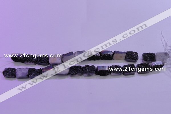 CAG8227 Top drilled 12*16mm rectangle black plated druzy agate beads