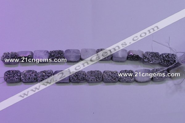 CAG8232 Top drilled 13*18mm rectangle silver plated druzy agate beads