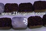 CAG8235 Top drilled 13*18mm rectangle purple plated druzy agate beads