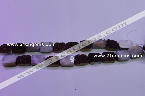 CAG8235 Top drilled 13*18mm rectangle purple plated druzy agate beads