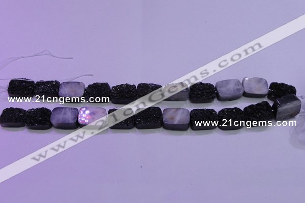 CAG8237 Top drilled 13*18mm rectangle black plated druzy agate beads