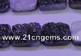 CAG8244 Top drilled 15*20mm rectangle rainbow plated druzy agate beads