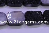 CAG8247 Top drilled 15*20mm rectangle black plated druzy agate beads