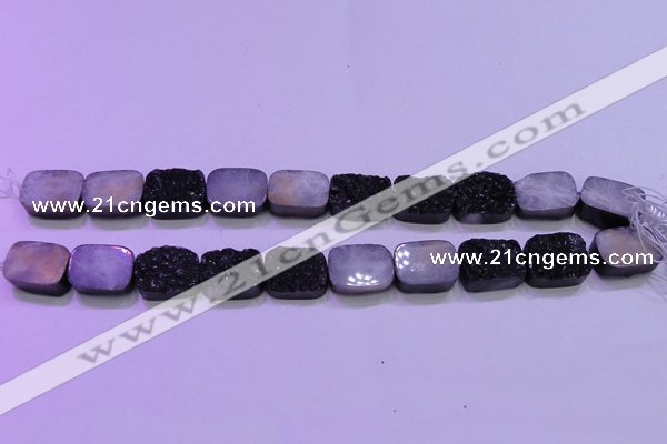 CAG8247 Top drilled 15*20mm rectangle black plated druzy agate beads