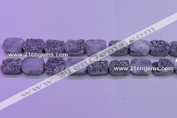 CAG8252 Top drilled 18*25mm rectangle silver plated druzy agate beads