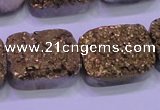 CAG8253 Top drilled 18*25mm rectangle glod plated druzy agate beads