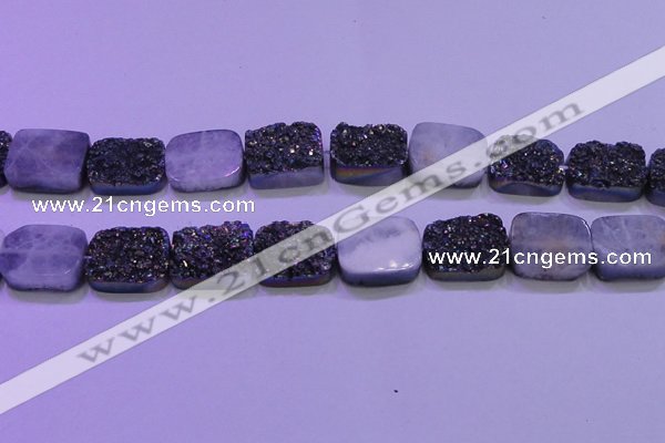 CAG8254 Top drilled 18*25mm rectangle rainbow plated druzy agate beads