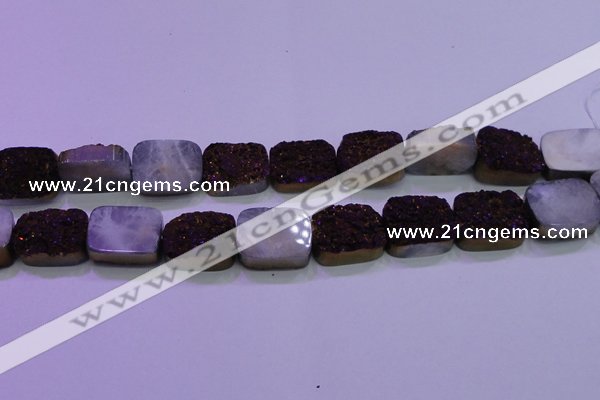 CAG8255 Top drilled 18*25mm rectangle purple plated druzy agate beads