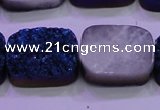 CAG8256 Top drilled 18*25mm rectangle blue plated druzy agate beads