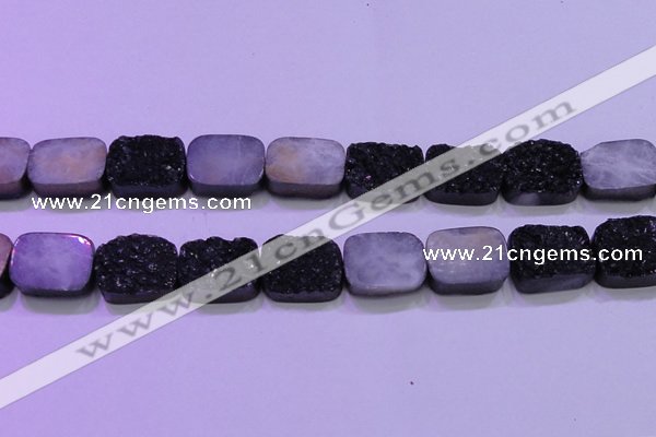 CAG8257 Top drilled 18*25mm rectangle black plated druzy agate beads