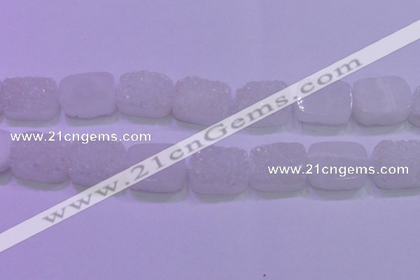 CAG8260 Top drilled 20*30mm rectangle white plated druzy agate beads