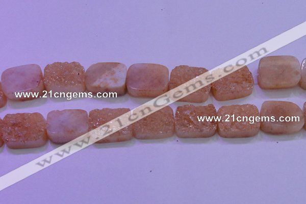 CAG8261 Top drilled 20*30mm rectangle champagne plated druzy agate beads