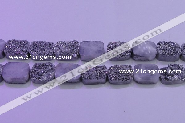 CAG8262 Top drilled 20*30mm rectangle silver plated druzy agate beads