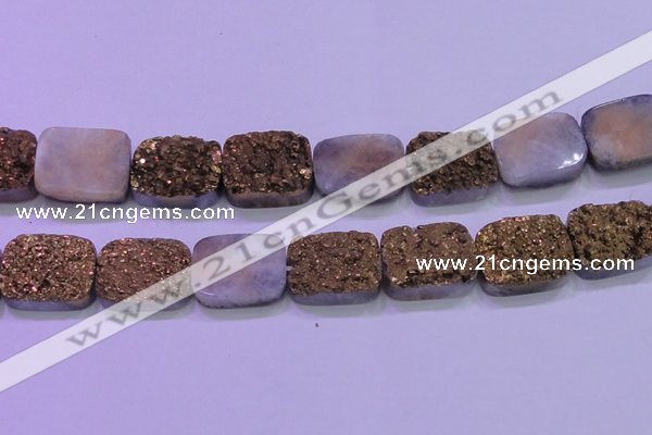 CAG8263 Top drilled 20*30mm rectangle glod plated druzy agate beads