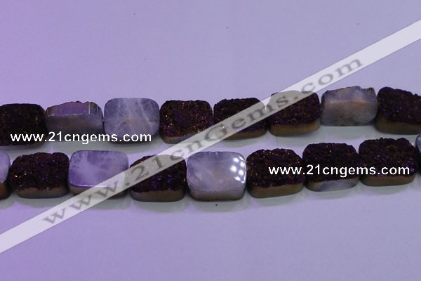 CAG8265 Top drilled 20*30mm rectangle purple plated druzy agate beads