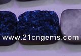 CAG8266 Top drilled 20*30mm rectangle blue plated druzy agate beads